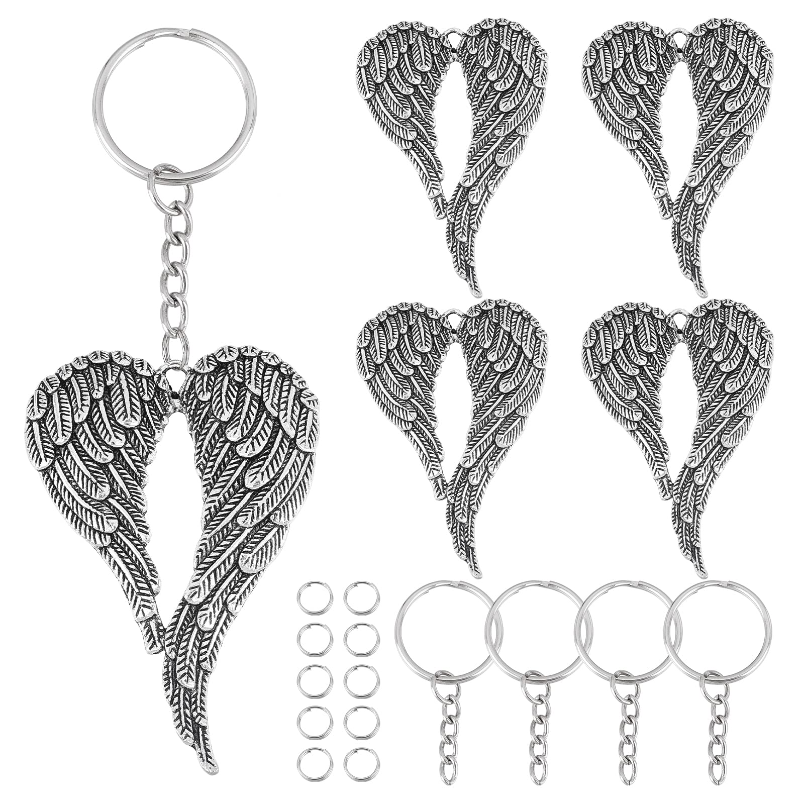 SUNNYCLUE 1 Box 40 Pcs 10 Sets Silver Angel Wings Charms Bulk Tibetan Style Alloy Wing Keychain Making Pendants Christmas Angel Wing Charms Key Ring for Jewellery Making Keychain Accessories DIY Craft