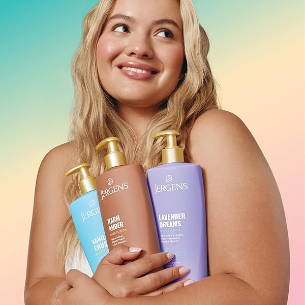JERGENS SHEA FUSION WARM AMBER SCENTED LOTION, MOISTURIZING BODY LOTION WITH SHEA BUTTER AND VITAMIN E, 14 FL OZ