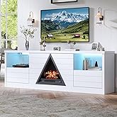 LIDYUK TV Stand for Living Room, 67" Fireplace TV Stand Fits TVs up to 75", Modern Media Console & Entertainment Center with Open Shelves and Drawers, Electric Fireplace with LED Flame, White