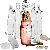 Nevlers 33 Oz Teardrop Flip Top Glass Bottle 6 PK | Swing Top Glass Bottles with Airtight Lid, Brush, Funnel, Shrink Wrap, Tags & Marker | 1 Liter Bottle with Stopper Set for Use as Kombucha Bottles