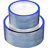 U-QE 120pcs Blue Plastic Plates for Party - Clear and Blue Disposable Plates Heavy Duty - Includes 60 10" Dinner & 60 7" Dessert Plates for Party, Birthday & Wedding