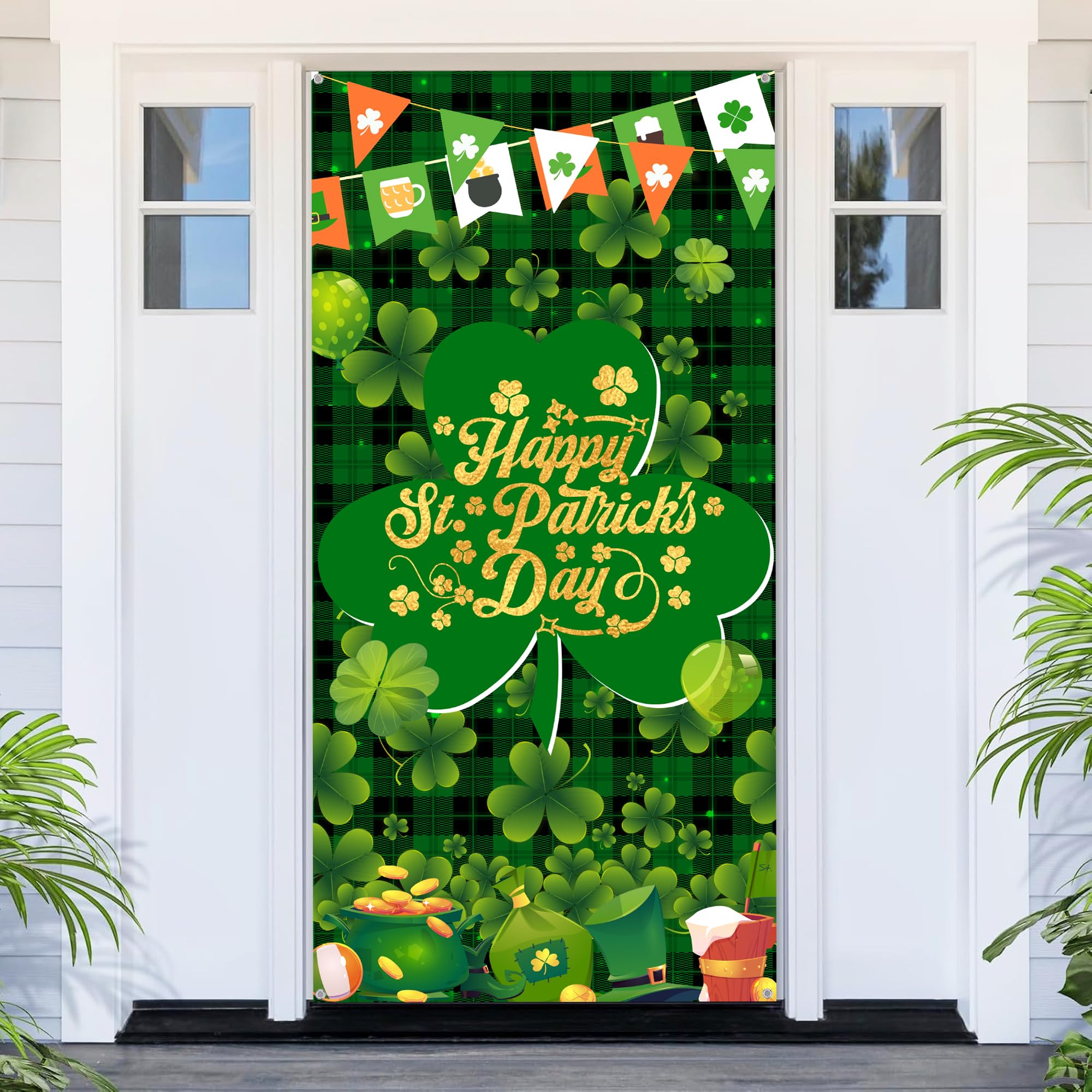 St Patricks Day Banner Decorations - Lucky Happy St Patrick’s Door Banner Irish Shamrock Theme Decoration, 6x2.95ft Porch Sign for St. Patrick’s Party Decor