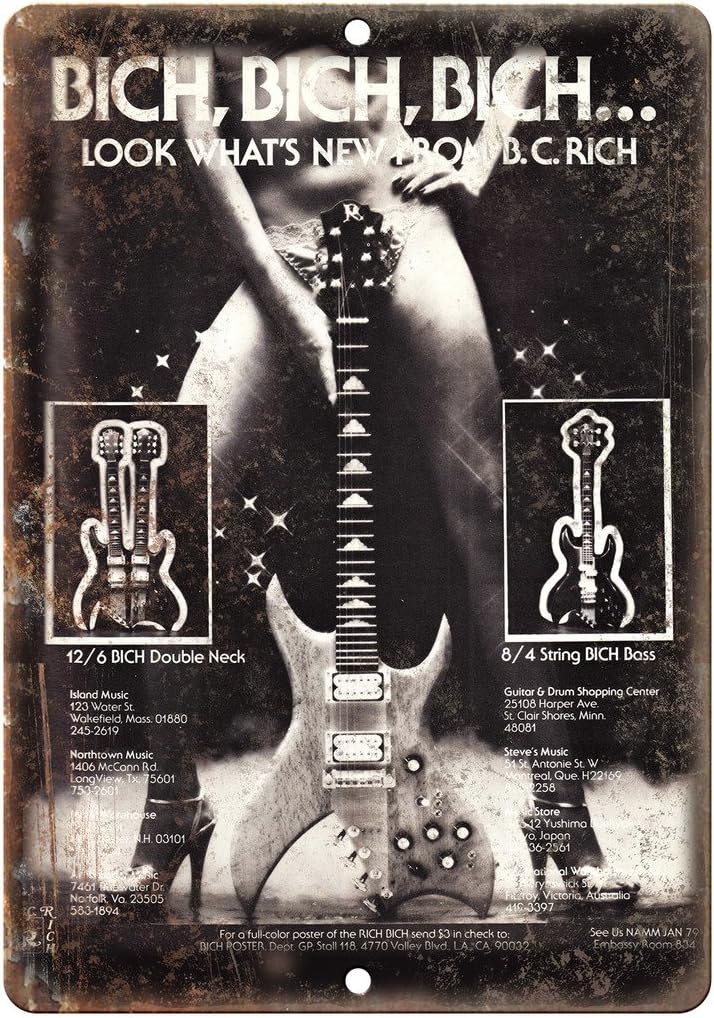 B.C. Rich Vintage Guitar Bass Double Neck Ad 10"X7" Reproduction Metal Sign R10