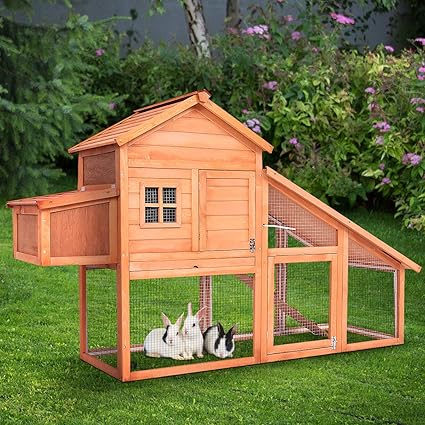 Tangkula Wooden Chicken Coop Large Rabbit Hutch Backyard Garden Wood Pet House Bunny Cage Nest Box Hen House Hutch Wrun 75