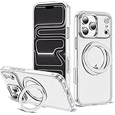 Zalinbo for iPhone 17 Pro Max Case with 360° Rotatable Magnetic Ring Stand Compatible with Mag-Safe Military Protection Shockproof Matte Transparent Phone Case for iPhone 17 Pro Max, Clear
