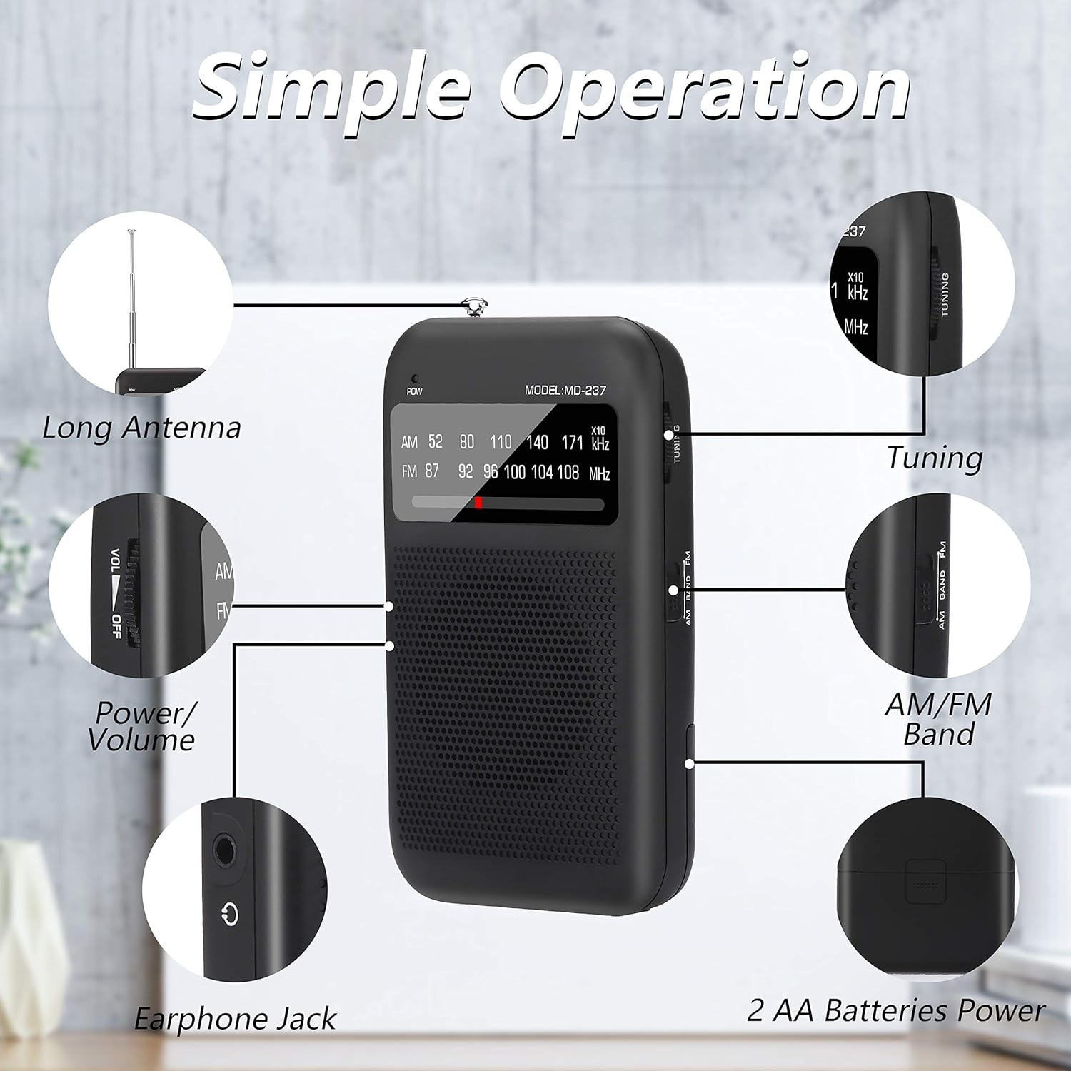 AM FM Radio Portable Radio Battery Operated by 2 AA Batteries, Transistor Pocket Radio with Best Reception, Sounds and Large Speaker Handheld Size for Indoor or Outdoor: Home Audio & Theater