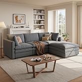 97" Cloud Couches for Living Room, 29.1" Deep Seat Modular Sectional Sofa, L Shaped Cloud Sofa with One Movable Ottoman