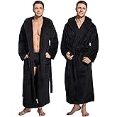 ToastyLife Mens Hooded Robe Ultra Soft Fluffy Flannel with Big Pockets Luxurious House Coat Fleece Plush Calf Length Bathrobe