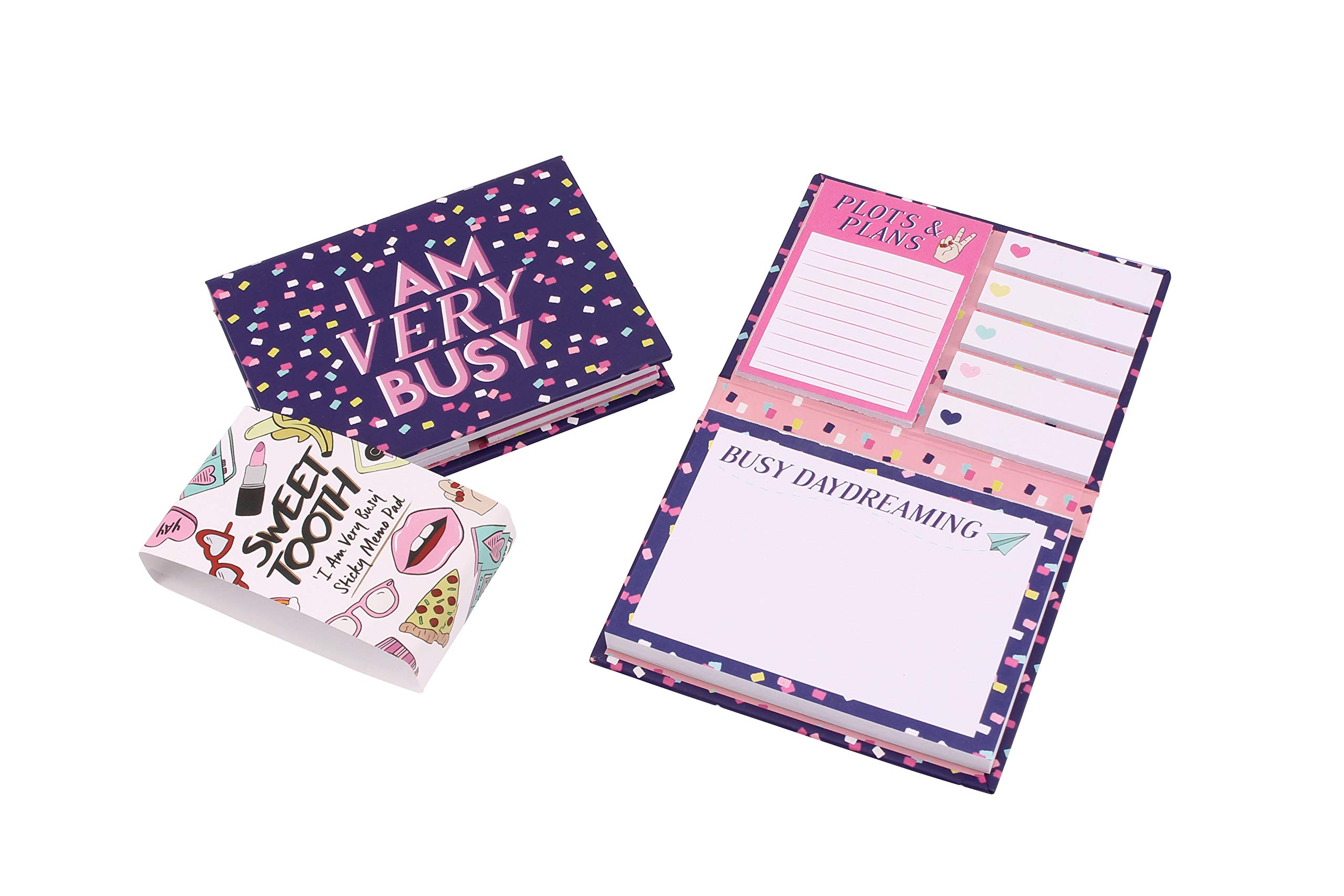 CGB Giftware | Stationery Set Including Memo Pad & Post It Notes | 'I Am Very Busy' Slogan | Sweet Tooth Range | GB02061