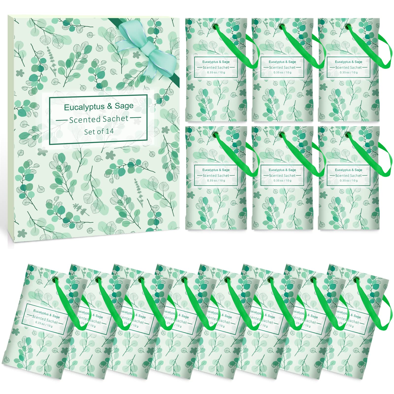 Scented Sachet, Eucalyptus & Sage Fragrance Sachets Bags for Drawers, Closets, Wardrobe Fresh Scents, 14 Pack