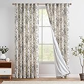 jinchan Lined Linen Curtains Floral Curtains for Living Room 84 Inches Long Black Peony Flower Printed Curtains Rod Pocket Ba