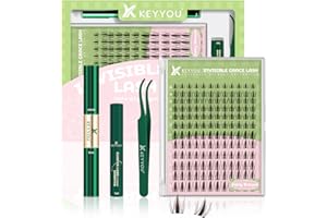 KEYYOU Fairy Brown Lash Clusters Kit Lash Extension D Curl 144Pcs Eyelash Extension Kit Wispy Natural Invisible Band Lash Kit