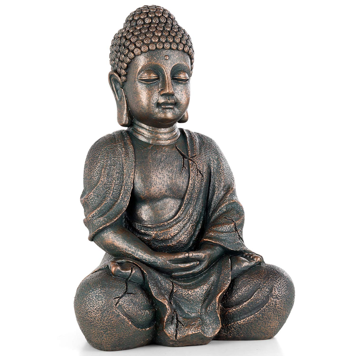 Meditating Seated Buddha Statue, 14.7” Tall Antique Polyresin Statuary- Home & Outdoor Decor for Garden, Patio, Deck, Porch - Yard Art Decoration