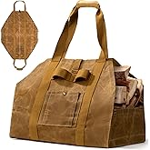 OneTigris Firewood Carrier, 2-in-1 Firewood Log Carrier Bag, Waxed Canvas Firewood Tote Carrier Extra Large Firewood Carriers with Handles for Fire Pit, Camping, Wood Stove, BBQ Barbecue