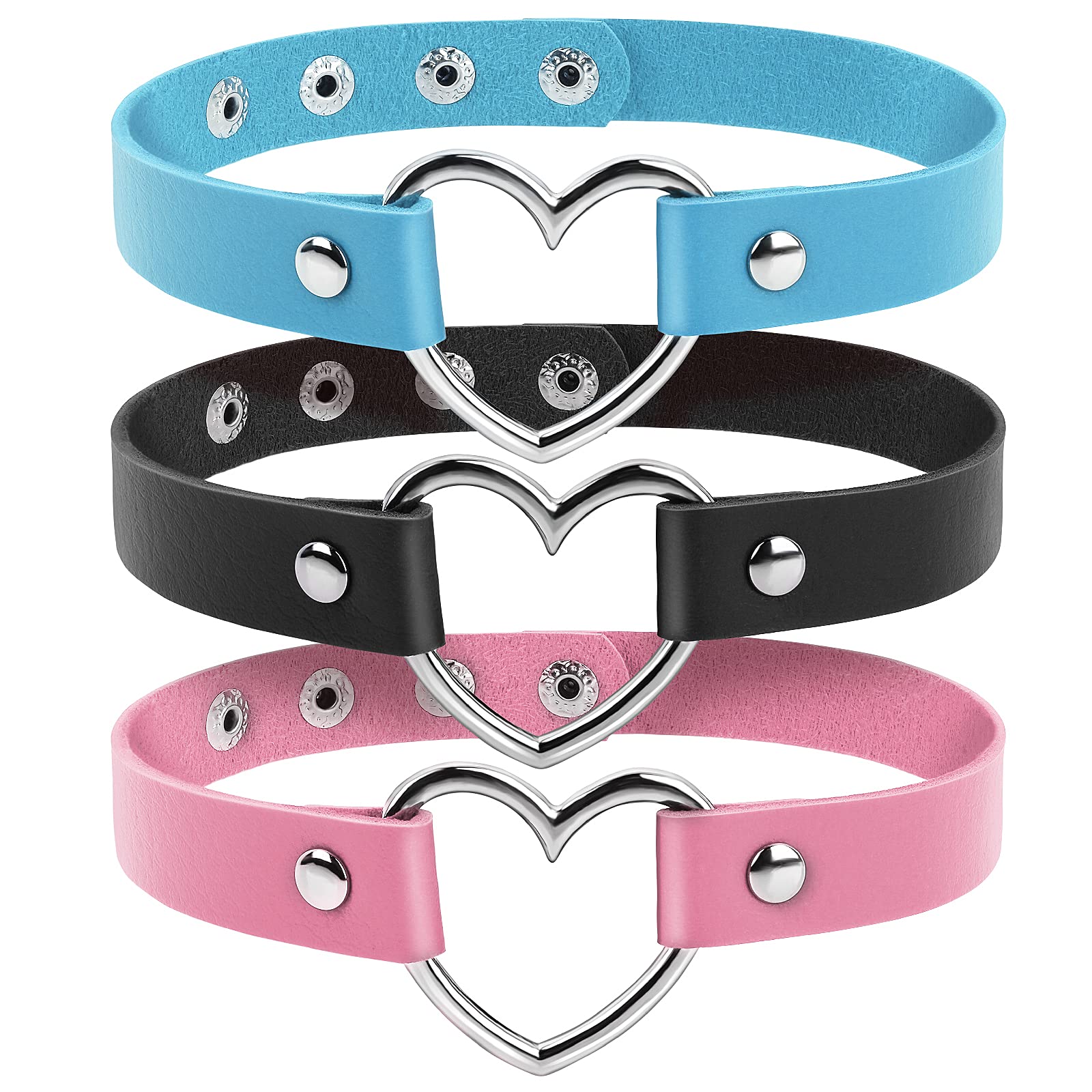 ASTER 3PCS Gothic Heart Choker Necklace Adjustable Leather Choker Punk Collar for Women and Girls Cosplayer
