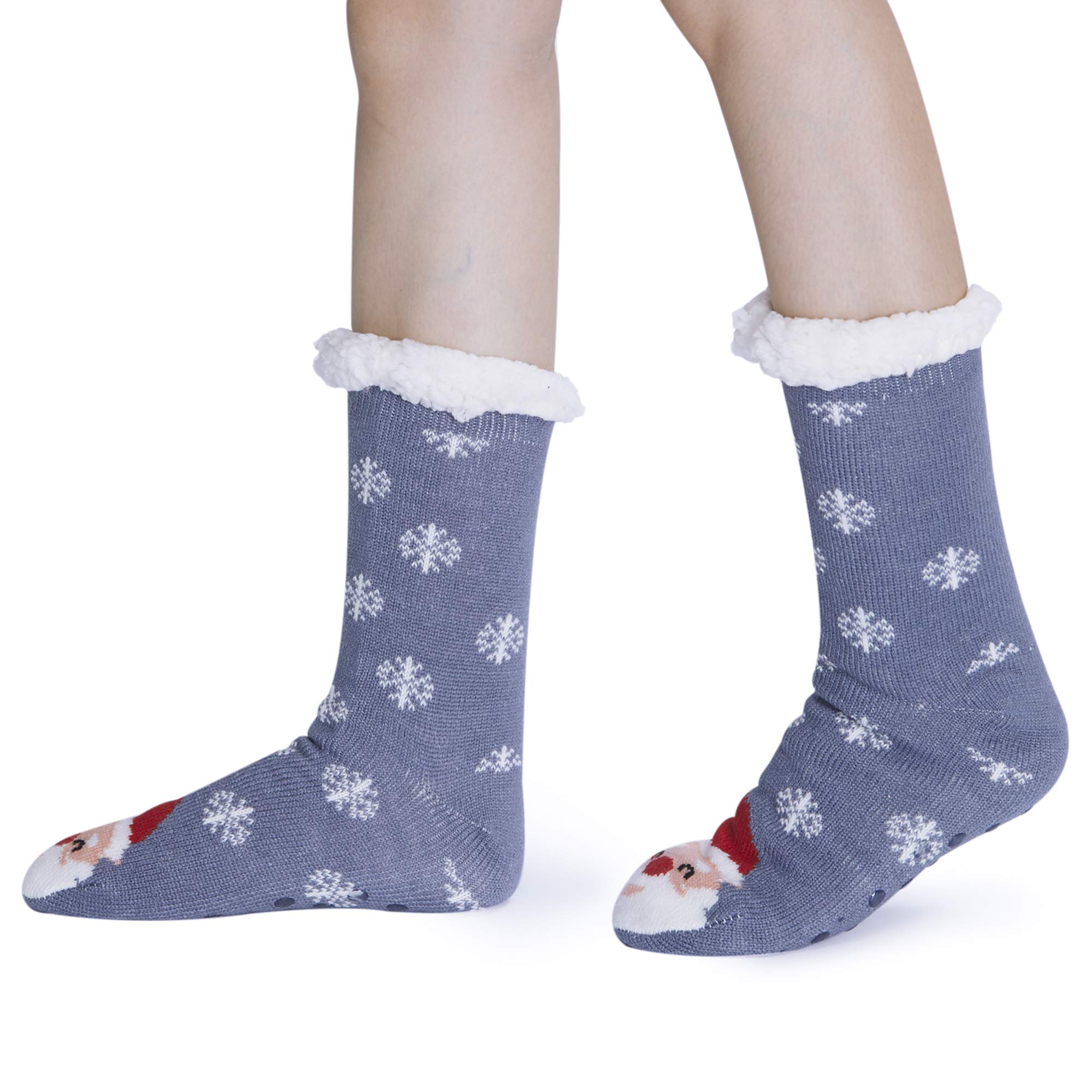 Spreadhoodie Hüttenschuhe Socken für Herren Damen Bunte Warme Kuschelsocken Wintersocken Weihnachtsmann Weihnachten mit Anti Rutsch Noppen Blau