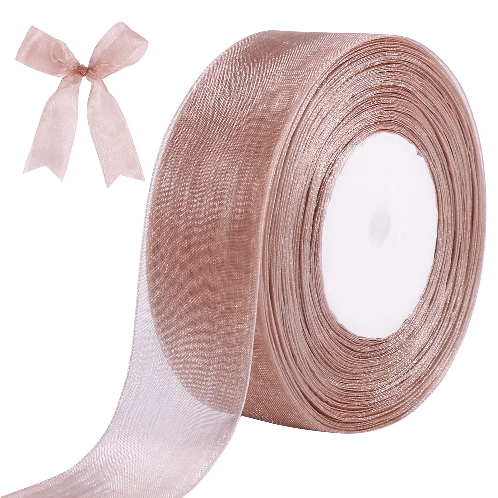 Rose Pink Ribbon, 40mm x 50 Yards Double Faced Chiffon Ribbon for Gift Wrapping, Christmas Wedding Party Ceremony Decorations and DIY Bows Crafts