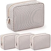 Sanwuta 3 Pcs Seersucker Makeup Bags Seersucker Cosmetic Bags Striped Women Large Travel Toiletry Organizer Preppy Storage Pouch for Embroidery Wedding Bridesmaid Gifts(Khaki)