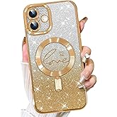 Fiyart Designed for iPhone 16 Plus Case,Compatible with MagSafe Love Hearts Plating Camera Protection TPU Magnetic Glitter Shockproof Phone Bumper for Women Girls 6.7"-Gold