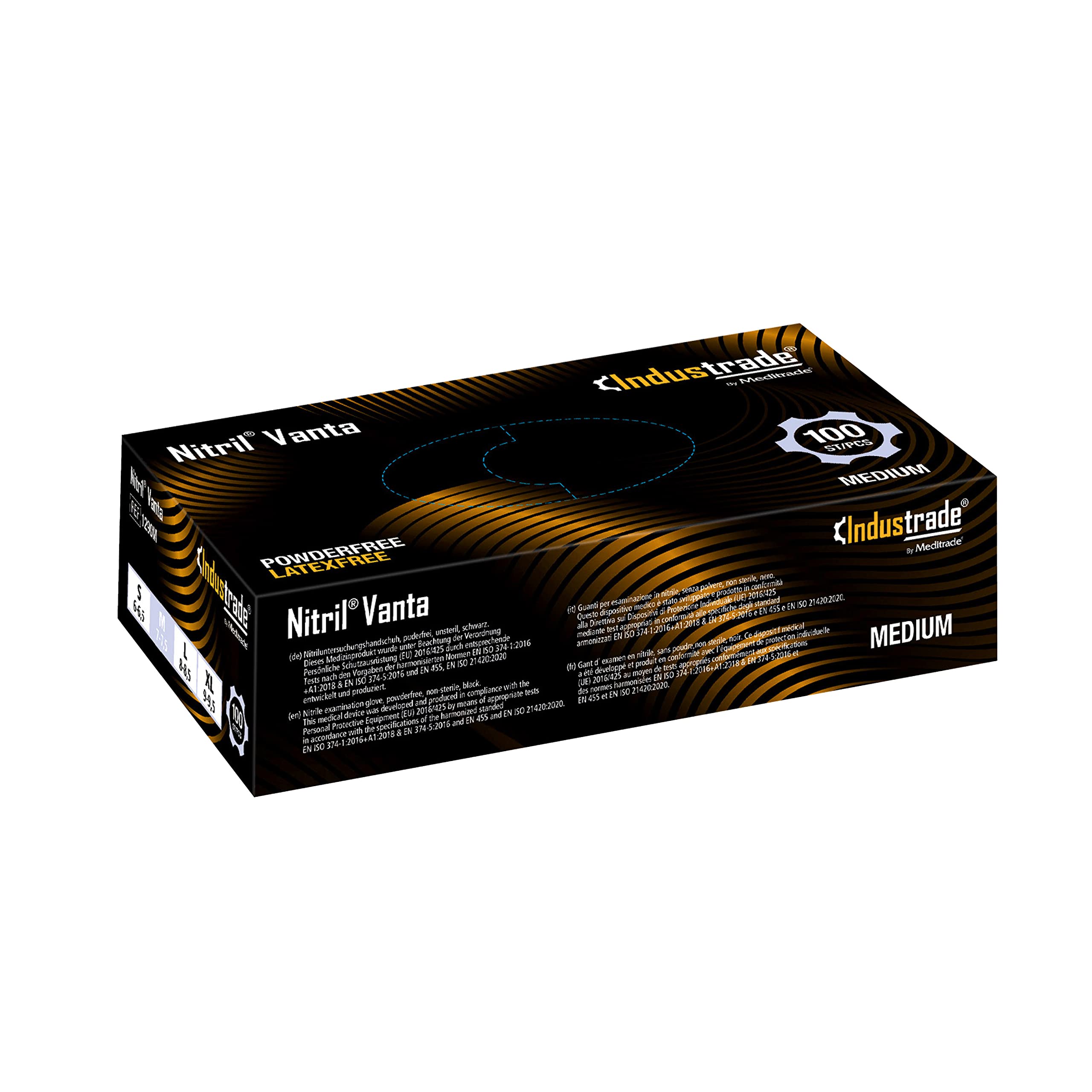 Industrade by Meditrade NITRIL StellarGrip Black Nitrile Industrial Gloves - Diamond Texture for Enhanced Grip - Powder & Latex Free Disposable Gloves - 6.5g Thickness - Medium - 100pcs