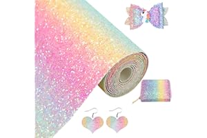 Greatdiy Pastel Rainbow Chunky Glitter Faux Leather Roll 12 x 52 inch Shiny Iridescent PU Fabric for Making Bows Earrings Crafts (18001#2)