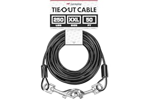 Tuff Pupper Dog Tie Out Cable 50 Feet | Dog Runner Cable for Yard 50 ft | Heavy Duty Lead | Water & Rust Resistant Industrial Strength Steel | 360 Degree No Tangle Swivel Clips
