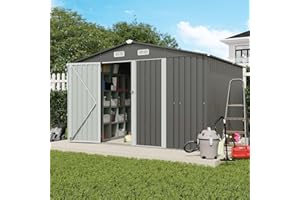Verano Garden 10x8 FT Outdoor Storage Shed, Galvanized Steel Metal Garden Shed, Double Door W/Lock, Outdoor Storage Tool House for Backyard, Patio, Lawn