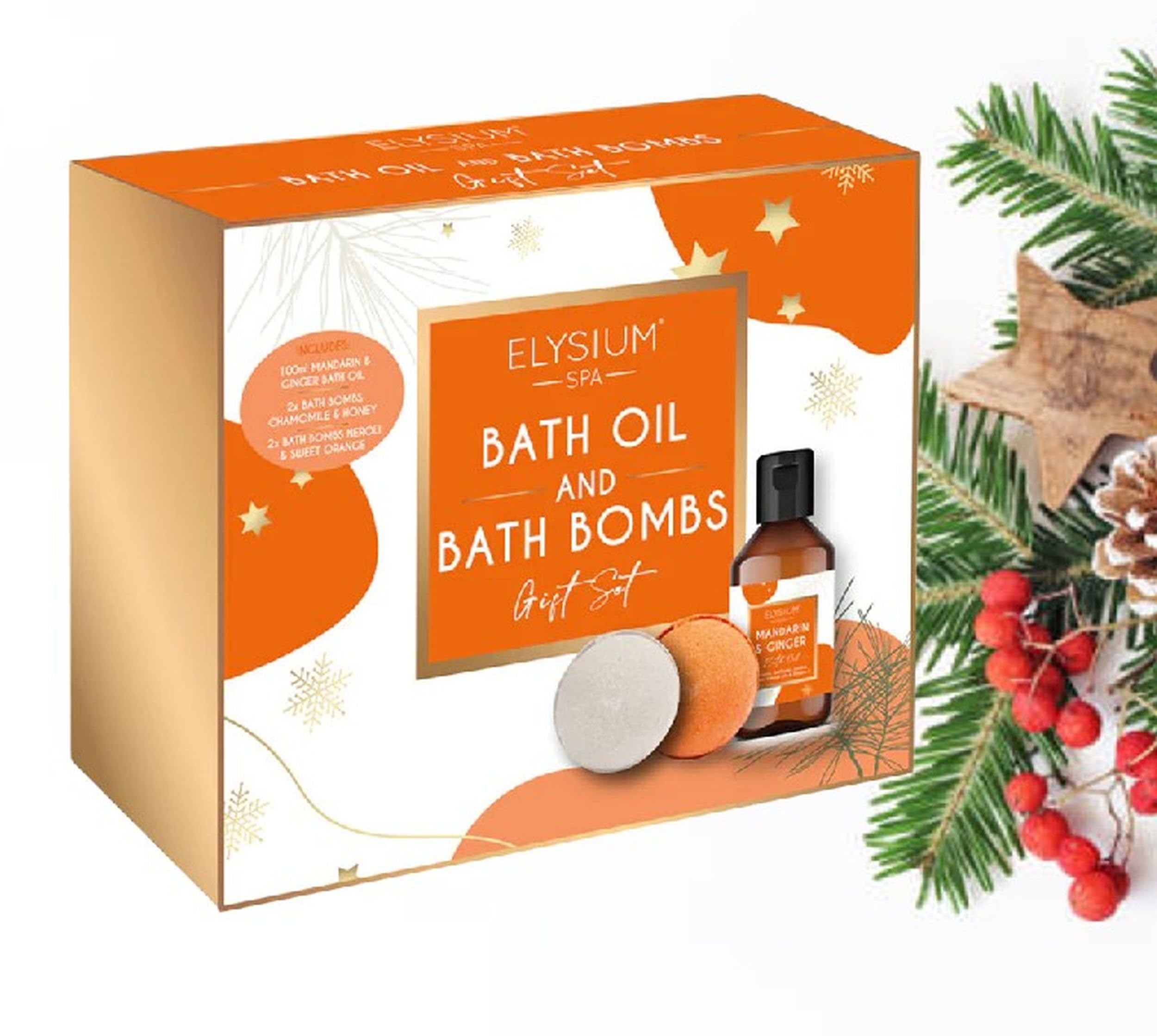 Bath Oil & Bath Bomb Gift Set Mandarin & Ginger Honey Neroli Scent Elysium Spa