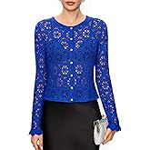 FAIRY SEASON Women's Crochet Cardigan with Golden Thread, Vintage Cropped Openwork Knit Sweater for Garden Party & Wedding
