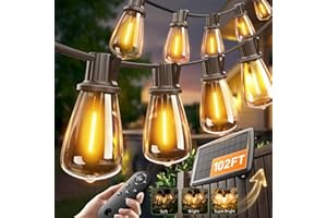 addlon 102FT(96+6) Solar String Lights Outdoor with Remote, Waterproof Patio Lights with 30+2 Shatterproof LED Bulbs, Dimmabl
