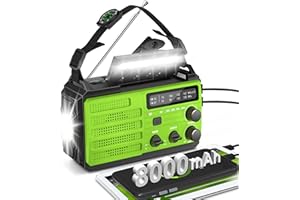 RYCHI AM FM Portable Radio,8000mAh Rechargeable Battery,3-Mode Flashlight,2-Mode Reading Lamp,with USB Phone Charger,Earphone Jack for Home,Outdoor