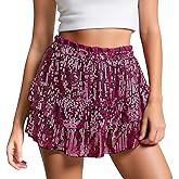 UpFind Women Sequin Skirt Sparkly Stretchy High Waist Ruffle Glitter Mini Short Skirts Concert Outfits for Night Out Party