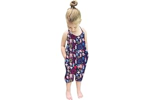 Lindanina Baby Backless Strap Slouch Jumpsuit for Toddler Girls Cute Harem Halter Romper Pants with Pockets