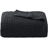 Bedsure Gentlesoft 100% Cotton Blanket Twin XL Size for College Dorm - Breathable and Soft, Waffle Weave Twin Blanket for Summer, Dorm Room Essentials, Black, 66x90 inches