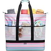 JIANYA Beach Bag Women Waterproof Sandproof Beach Tote Bags with Cooler Top Zipper Large Totes for Pool Travel Daily