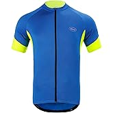 Cycling Jersey Mens Short Sleeve Bike Bicycle Shirts Biking Clothing Breathable Quick-Dry Shirt with Pockets(Blue,Large)