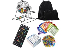 SEETOOOGAMES Deluxe Bingo Game Set - Metal Cage, 50 Bingo Cards, 500 Paper Sheets, 500 Chips, 75 Balls, Plastic Master Board - Great for Large Groups, Family Games Nights Parties (Round Cage)