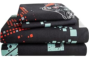 SDY 4PCS Game Sheet Sets Queen Size,Great Cartoon Microfiber Bed Sheets Sets,for Boys, Girls, Kids and Toddler, Bed in a Bag Packaged with 1 Fitted Sheet+ 1 Top Flat Sheet + 2 Pillowcases