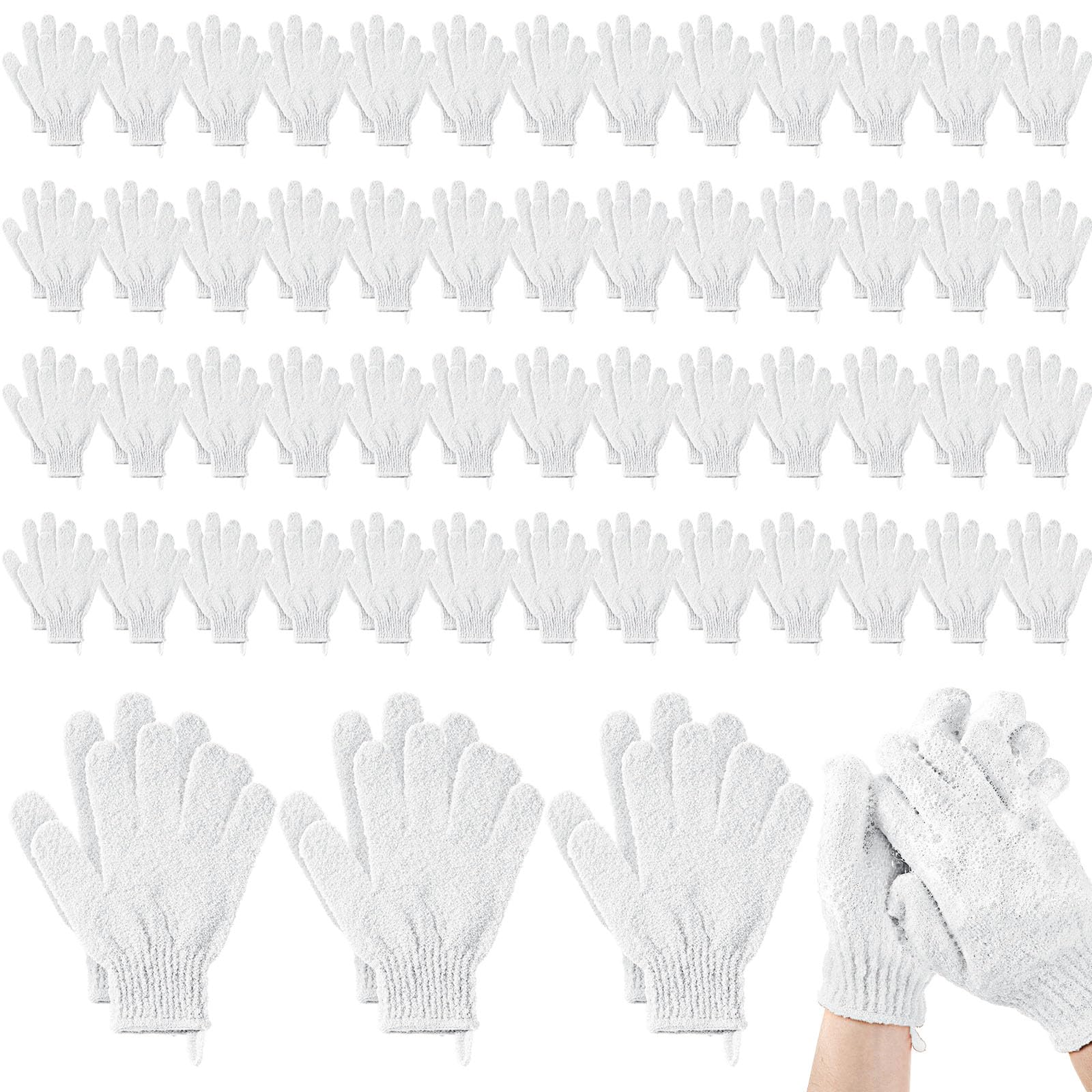 Photo 1 of ***MISSING GLOVES****Didaey 104 Pcs Exfoliating Glove Bulk Shower Gloves with Hanging Loop Exfoliating Body Scrubber Dead Skin Remover for Body Bath Beauty Spa Massage Scrubs Men Women Bathing(White)
