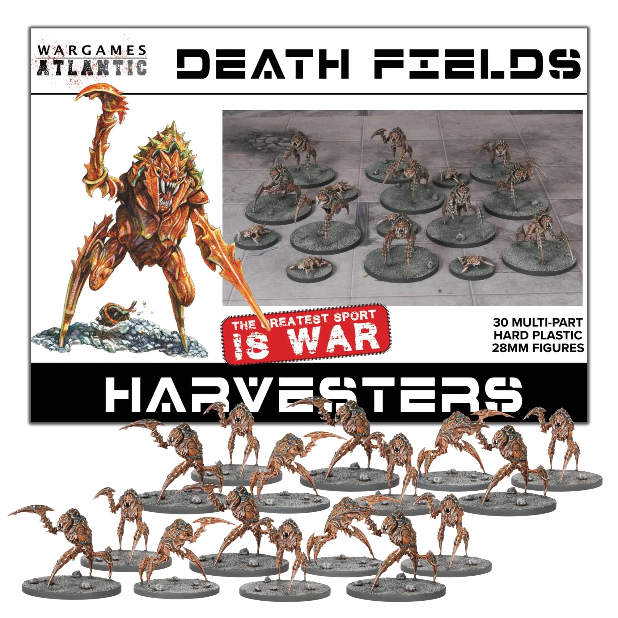 Wargames Atlantic Death Fields Harvesters Alien Beast 28mm Miniatures, 20 Large and 10 Small with Bio-Weapons, and Digital Bundle - Action Figures Plastic Model Kit