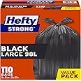 Hefty Garbage Bags, Value Pack Large 90 Litres Black, EasyFlaps, 110 Bags, Fits simplehuman code X