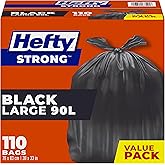Hefty Garbage Bags, Value Pack Large 90 Litres Black, EasyFlaps, 110 Bags, Fits simplehuman code X