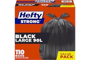 Hefty Garbage Bags, Value Pack Large 90 Litres Black, EasyFlaps, 110 Bags, Fits simplehuman code X