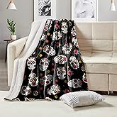 Reunbmq Super Soft Flannel Fleece Throw Blanket, Lightweight Sherpa Blankets Comfortable Bed Throws 3D Printed Blanket for Couch/Chair/Sofa/Bed/Dorm/Bedroom/Home (Day of The Dead Sugar Skull)