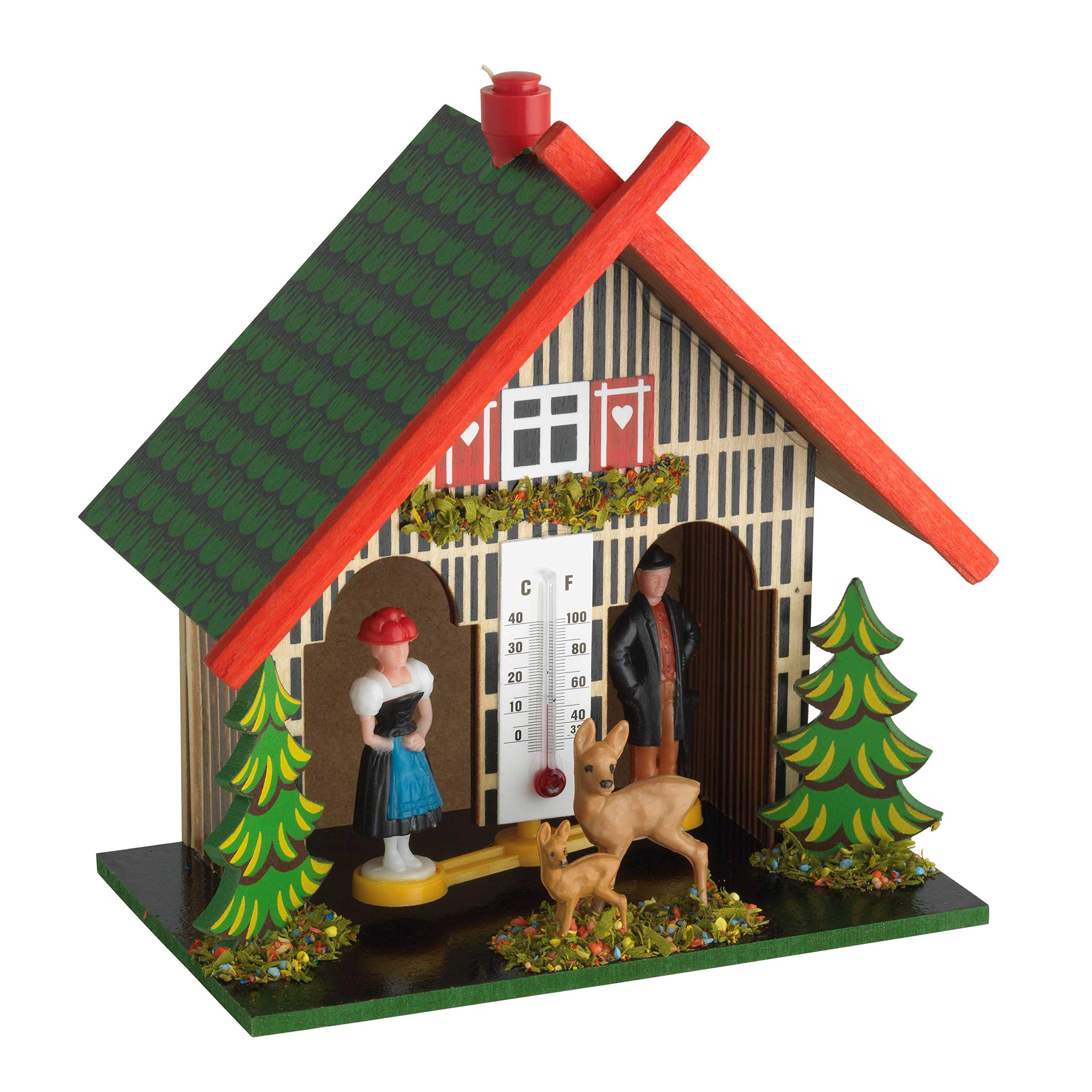 TFA Dostmann 48.1501 Wooden Weather House with Rainman and Sunwoman, Multi-Colour, L140 x W90 x H150 mm