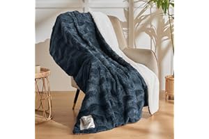 VIPBED Heated Blanket Throw, Warm Soft Faux Rabbit Fur Electric Blanket with 6 Heating Levels & 4 Hours Auto-Off, Fast Heating & Over-Heat Protection, Machine Washable - Navy Blue, 50”x 60”