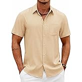 COOFANDY Mens Button Down Shirt Short Sleeve Casual Shirts Summer Beach Wedding Linen Shirt with Pocket