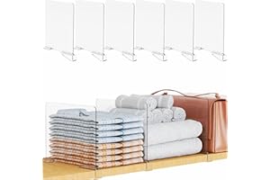 Yieach Adjustable Height Clear Shelf Dividers,6 Pack Acrylic Closet Shelf Dividers for Organization,11.1 Inch Tall Vertical Plastic Shelf Separators for Towel,Sweater,Towel Organizers and Bookshelf