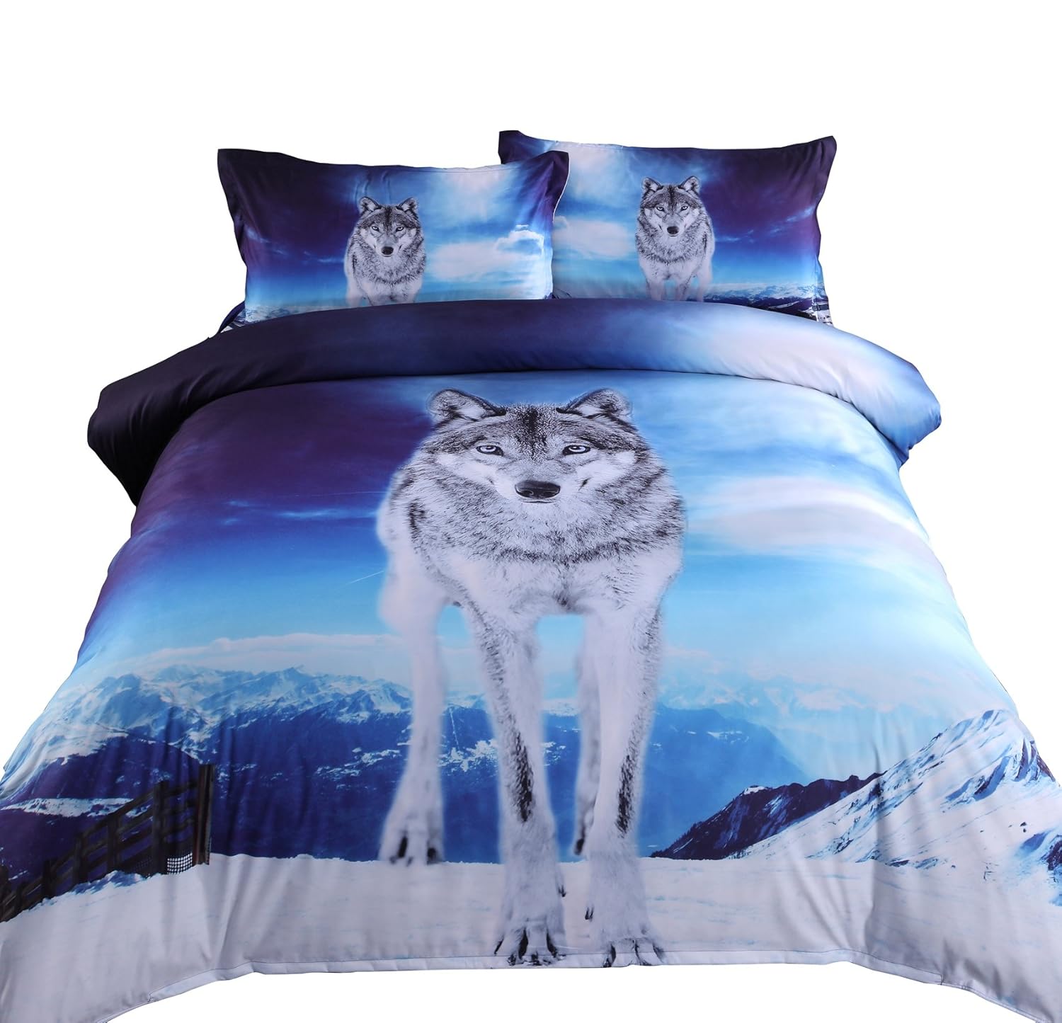 Flat Sheet Fitted Sheet And 2 Pillow Cases For Kids White Wolf
