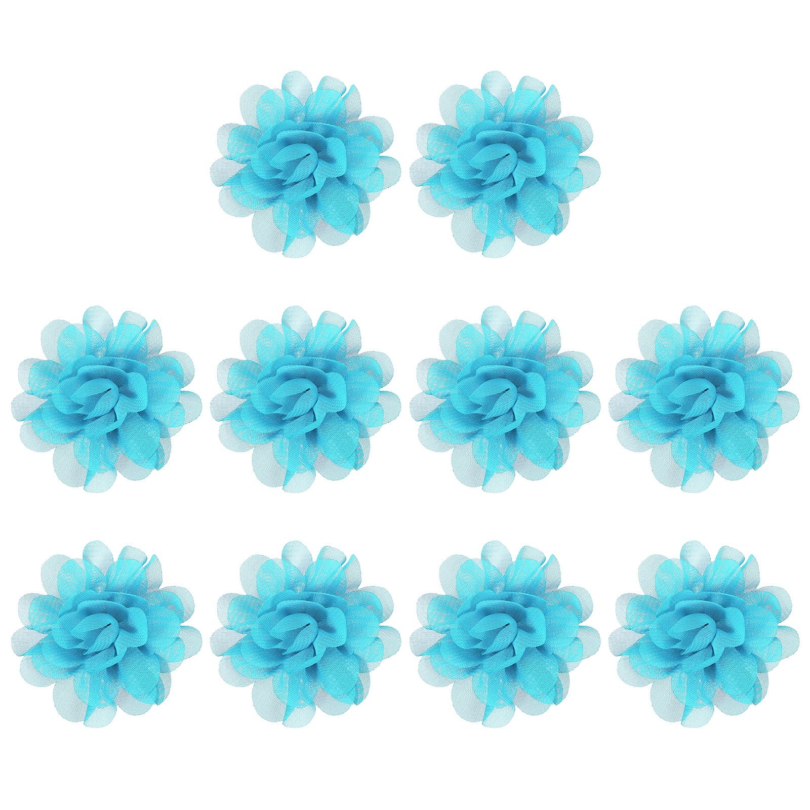 PATIKIL 2" Chiffon Flowers, 10 Pcs Mesh Fabric Flowers Sewing Fabric Appliques Headband Embellishments for DIY Craft Wedding Decor, Light Blue